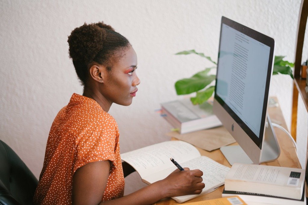 A girl studying