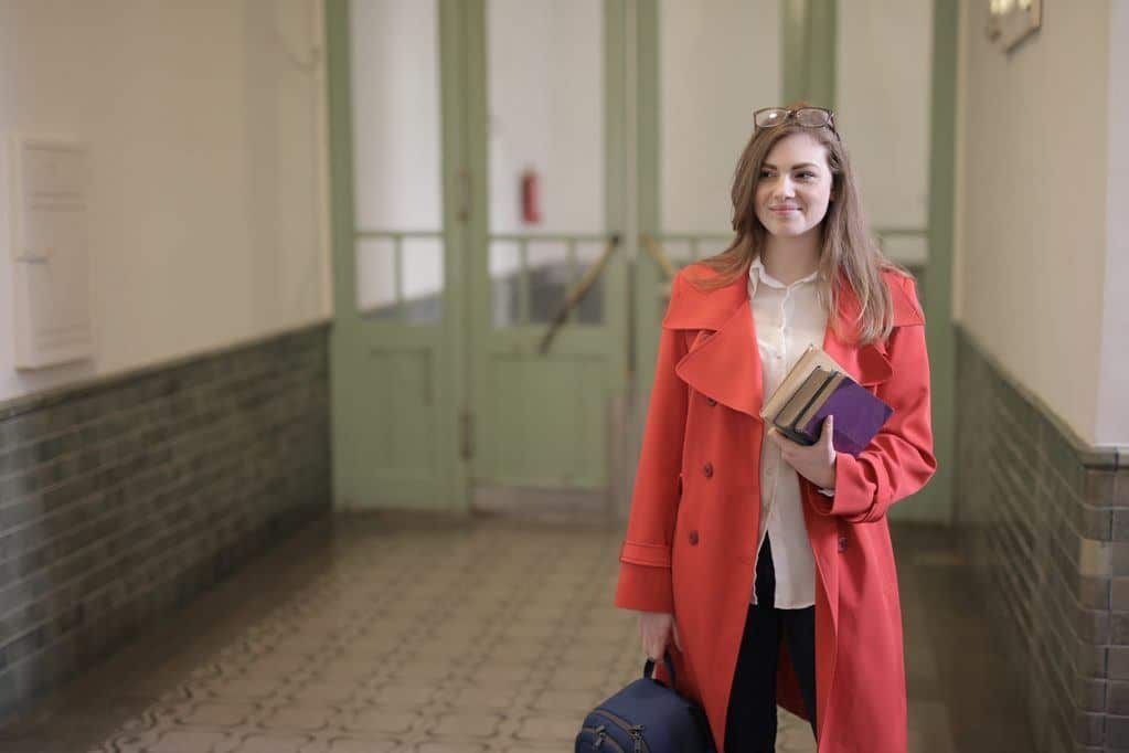 A girl in a red coat